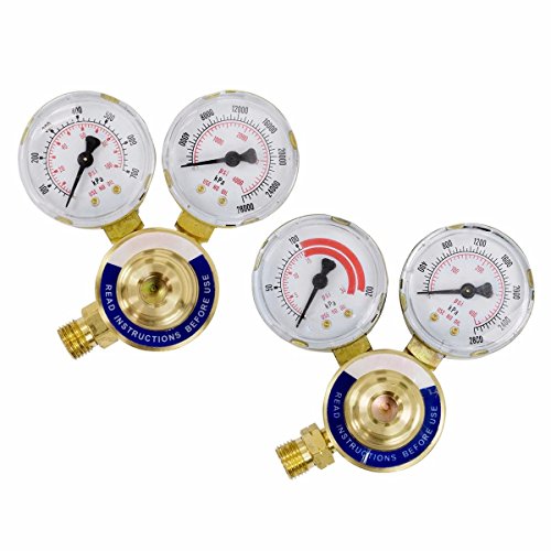 Stark USA Stark Bundle Set Welding Gas Welder Oxygen & Acetylene Gauge Regulator Pressure Gauge for Welding Gas Torch Rear Mount Fitting (CGA 200 / CGA 540)