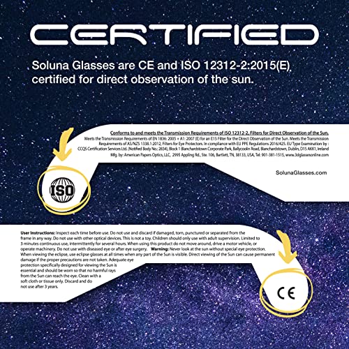 Soluna Solar Eclipse Glasses (25 Pack) - CE and ISO Certified Safe Shades for Direct Sun Viewing - Made in the USA