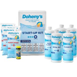 doheny's ultimate pool opening start-up kit | contains all of the professional grade chemicals you need to open your chlorine based pool | includes 10 free test strips | 30,000 gallon kit