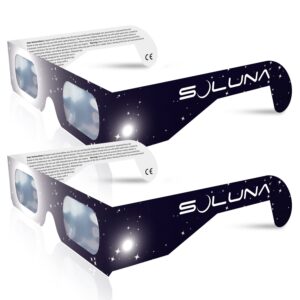 soluna solar eclipse glasses - ce and iso certified safe shades for direct sun viewing - made in the usa (2 pack)