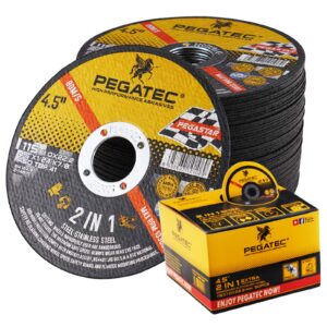 pegatec cut off wheels 50 pack, quality thin 4 1/2 x0.04x7/8 inch cutting disc, metal & stainless steel aggressive cutting wheel for angle grinder, general purpose metal cutting (4.5inch)