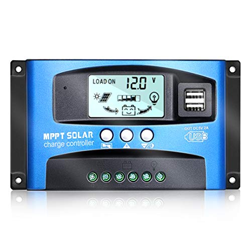 iSunergy MPPT Solar Charge Controller 30A 12V/24V Auto Solar Panel Intelligent Regulator with Dual USB Port LCD Display for Lead Acid Batteries