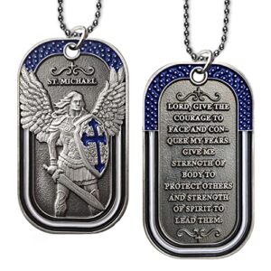 bhealthlife police officers challenge coin saint michael law enforcement prayer dog tag necklace pendant - ancient silver plated
