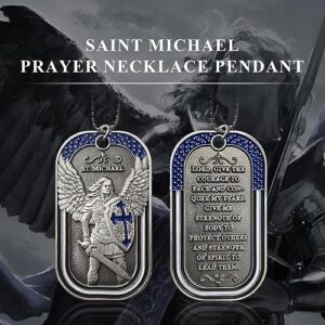 BHealthLife Police Officers Challenge Coin Saint Michael Law Enforcement Prayer Dog Tag Necklace Pendant - Ancient Silver Plated