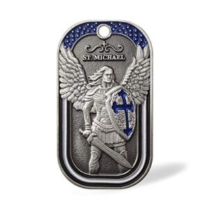 BHealthLife Police Officers Challenge Coin Saint Michael Law Enforcement Prayer Dog Tag Necklace Pendant - Ancient Silver Plated