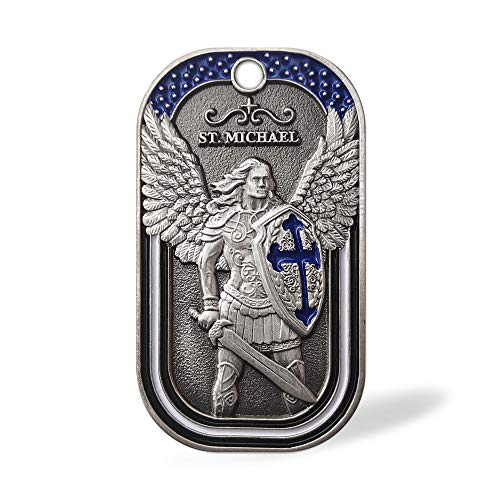 BHealthLife Police Officers Challenge Coin Saint Michael Law Enforcement Prayer Dog Tag Necklace Pendant - Ancient Silver Plated