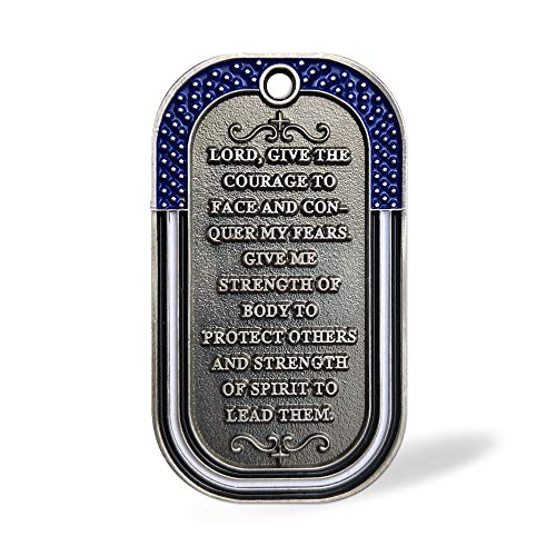 BHealthLife Police Officers Challenge Coin Saint Michael Law Enforcement Prayer Dog Tag Necklace Pendant - Ancient Silver Plated