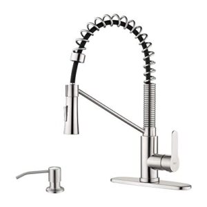 AMAZING FORCE Brushed Nickel Kitchen Faucet with Soap Dispenser Single Handle Kitchen Sink Faucet with Pull Down Sprayer Utility Sink Faucet Single Hole for Laundry Sink Stainless Steel Black Hose