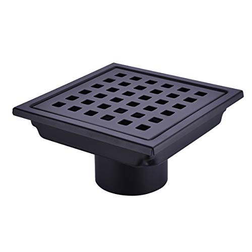 Square Shower Drain 4 inch, Nicmondo Point Center Floor Waste Drain with Removable Grate Cover, Stainless Steel 11cm x 11cm, Matte Black