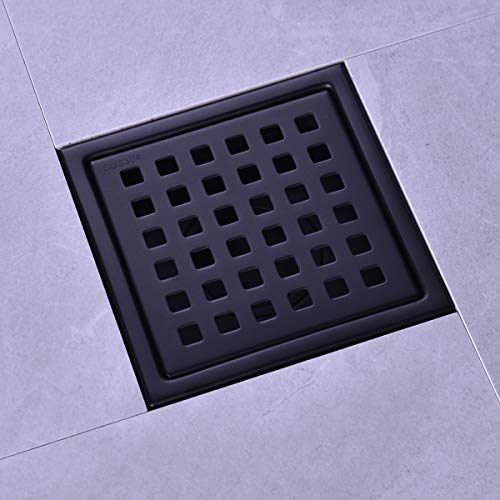 Square Shower Drain 4 inch, Nicmondo Point Center Floor Waste Drain with Removable Grate Cover, Stainless Steel 11cm x 11cm, Matte Black