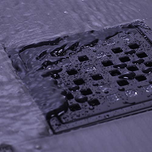 Square Shower Drain 4 inch, Nicmondo Point Center Floor Waste Drain with Removable Grate Cover, Stainless Steel 11cm x 11cm, Matte Black