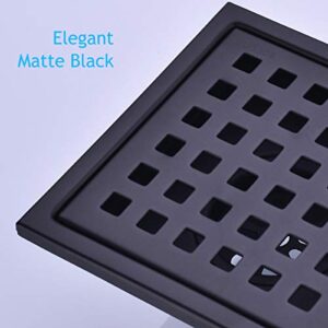 Square Shower Drain 4 inch, Nicmondo Point Center Floor Waste Drain with Removable Grate Cover, Stainless Steel 11cm x 11cm, Matte Black