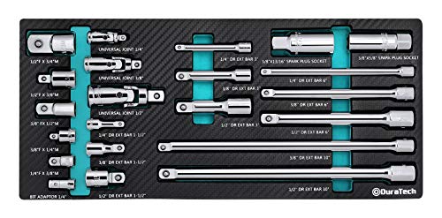 DURATECH 22-Piece Drive Tool Accessory Set, Including 1/4 3/8 1/2 Extension Bars, Socket Adapters, Universal Joints, Spark Plug Sockets, Professional Socket Accessories, Cr-V Steel, EVA Foam Package