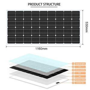 XINPUGUANG 100Watt 12Volt Solar Panel Moncrystalline Solar Panel Kit 10A Charge Controller， Extension Cable ，Mounting Brackets for RV Trailer Camper Marine Off Grid (100W Solar Kits)