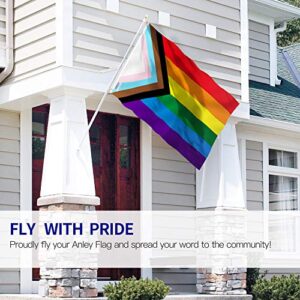 Anley Fly Breeze 3x5 Feet Progress Pride Flag Rainbow Flag - Vivid Color and Fade proof - Canvas Header and Double Stitched - Rainbow Transgender Lesbian LGBT Flag Polyester with Brass Grommets