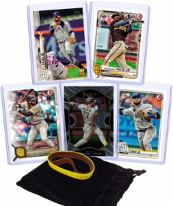 fernando tatis jr. baseball cards (5) assorted san diego padres trading card and wristbands gift bundle