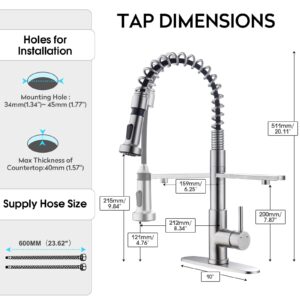 CREA 3 in 1 Kitchen Faucets with Drinking Water Faucet Spout,High arc Spring Gooseneck Commercial Single Handle Kitchen Faucet with Pull Down Sprayer,Water Filter Faucet for Kitchen Sink Bar RV Camper