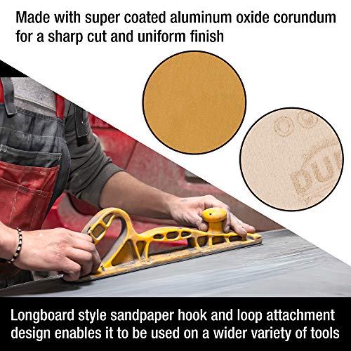 Dura-Gold Premium - 320 Grit Gold - Hook & Loop Backing Longboard Continuous Sandpaper Roll, 2-3/4" Wide, 12 Yards Long - For Automotive & Woodworking Air File Long Board Sanders, Hand Sanding Blocks