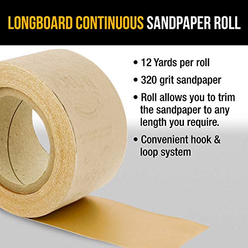 Dura-Gold Premium - 320 Grit Gold - Hook & Loop Backing Longboard Continuous Sandpaper Roll, 2-3/4" Wide, 12 Yards Long - For Automotive & Woodworking Air File Long Board Sanders, Hand Sanding Blocks