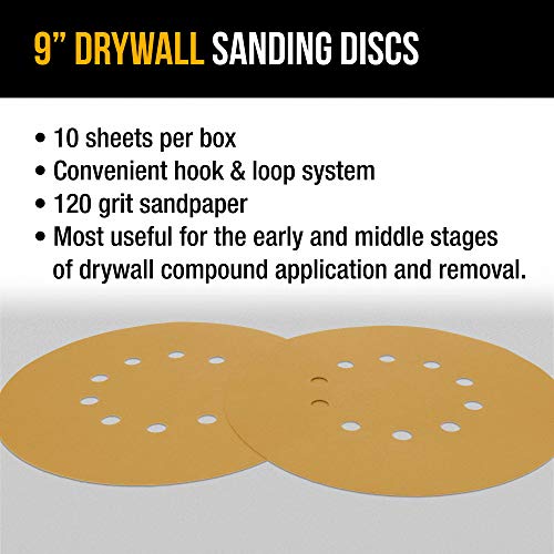 Dura-Gold Premium 9" Drywall Sanding Discs - 120 Grit (Box of 10) - 10 Hole Pattern Sandpaper Discs with Hook & Loop Backing, Fast Cutting Aluminum Oxide Abrasive - For Drywall Power Sander, Sand Wood