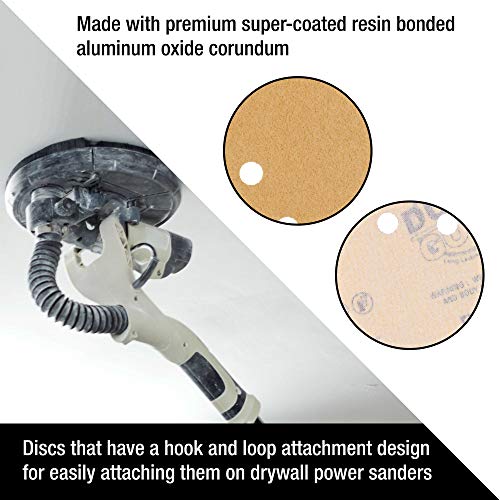 Dura-Gold Premium 9" Drywall Sanding Discs - 120 Grit (Box of 10) - 10 Hole Pattern Sandpaper Discs with Hook & Loop Backing, Fast Cutting Aluminum Oxide Abrasive - For Drywall Power Sander, Sand Wood