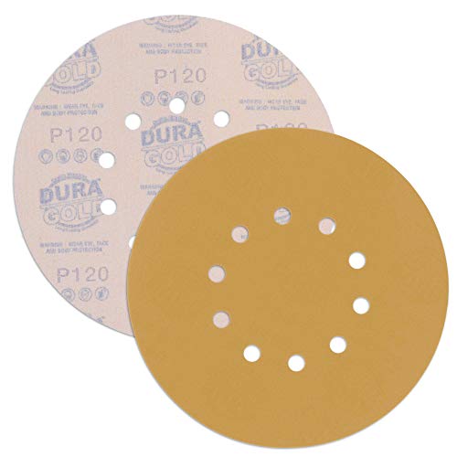 Dura-Gold Premium 9" Drywall Sanding Discs - 120 Grit (Box of 10) - 10 Hole Pattern Sandpaper Discs with Hook & Loop Backing, Fast Cutting Aluminum Oxide Abrasive - For Drywall Power Sander, Sand Wood