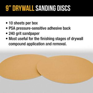 Dura-Gold Premium 9" Drywall Sanding Discs - 240 Grit (Box of 10) - Sandpaper Discs with PSA Self Adhesive Stickyback, High-Performance Fast Cutting Aluminum Oxide Abrasive - For Drywall Power Sander