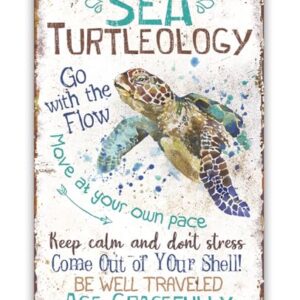 Sea Turtle Decor - Sea Turtleology - Durable Sea Turtle Gifts Metal Sign - Metal Sea Turtle Wall Decor - Sea Turtles Ocean Bathroom Decor - Great SeaTurtle Decorations for Home - Turtle Sign 8" x 12"