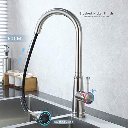 TEEKIA Kitchen Faucets,Single Handle Kitchen Sink Faucet with Pull Down Sprayer, 3-Mode Stainless Steel High Arc Retractable Sprayer Kitchen Faucet Fixture, Brushed Nickel Kitchen Faucet