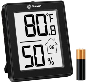 geevon 1 pack indoor thermometer room hygrometer digital temperature humidity gauge with battery,temperature humidity meter indicator for home, office, greenhouse black