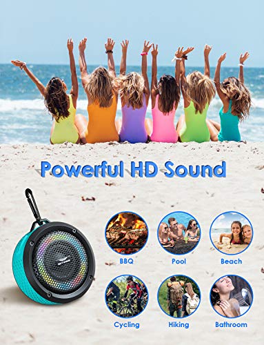 SKYWING Soundace S6 IPX7 Waterproof Shower Speaker 5W Bass+ Bluetooth Speaker with Suction Cup Hook Lanyard RGB Light, Premium Mini Portable Outdoor Wireless Speaker for Bike Pool Beach