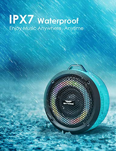 SKYWING Soundace S6 IPX7 Waterproof Shower Speaker 5W Bass+ Bluetooth Speaker with Suction Cup Hook Lanyard RGB Light, Premium Mini Portable Outdoor Wireless Speaker for Bike Pool Beach