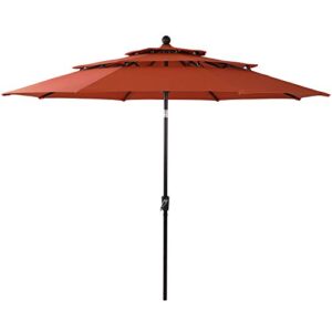 sophia & william 10ft 3 tier auto-tilt patio umbrella, outdoor double vented umbrella with crank, orange red