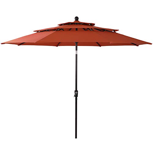 Sophia & William 10ft 3 Tier Auto-tilt Patio Umbrella, Outdoor Double Vented Umbrella with Crank, Orange Red