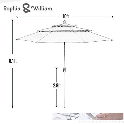 Sophia & William 10ft 3 Tier Auto-tilt Patio Umbrella, Outdoor Double Vented Umbrella with Crank, Orange Red