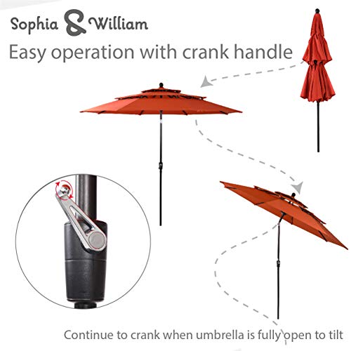 Sophia & William 10ft 3 Tier Auto-tilt Patio Umbrella, Outdoor Double Vented Umbrella with Crank, Orange Red