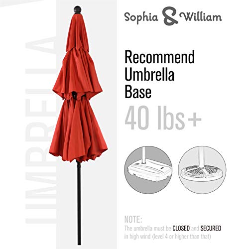 Sophia & William 10ft 3 Tier Auto-tilt Patio Umbrella, Outdoor Double Vented Umbrella with Crank, Orange Red