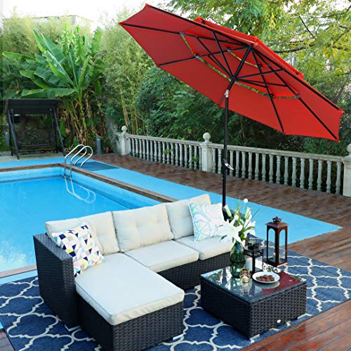 Sophia & William 10ft 3 Tier Auto-tilt Patio Umbrella, Outdoor Double Vented Umbrella with Crank, Orange Red