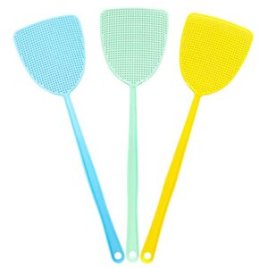 3 pack fly swatters, plastic fly swatter multi pack,17.5" long handle manual swat mosquitoes fly swatters, strong flexible flyswatter heavy duty(3 pack,3 colors)