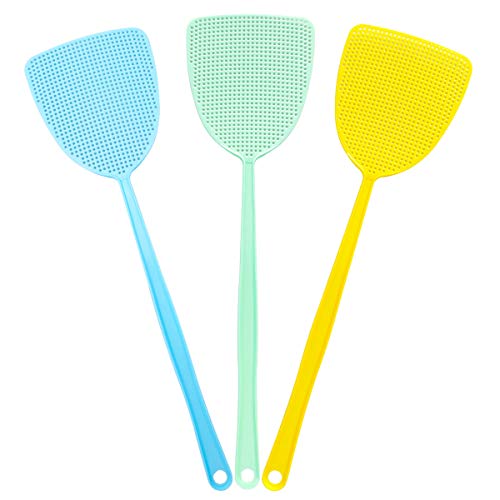 3 Pack Fly Swatters, Plastic Fly Swatter Multi Pack,17.5" Long Handle Manual Swat Mosquitoes Fly Swatters, Strong Flexible Flyswatter Heavy Duty(3 Pack,3 Colors)