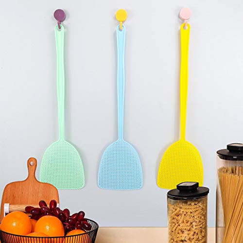 3 Pack Fly Swatters, Plastic Fly Swatter Multi Pack,17.5" Long Handle Manual Swat Mosquitoes Fly Swatters, Strong Flexible Flyswatter Heavy Duty(3 Pack,3 Colors)