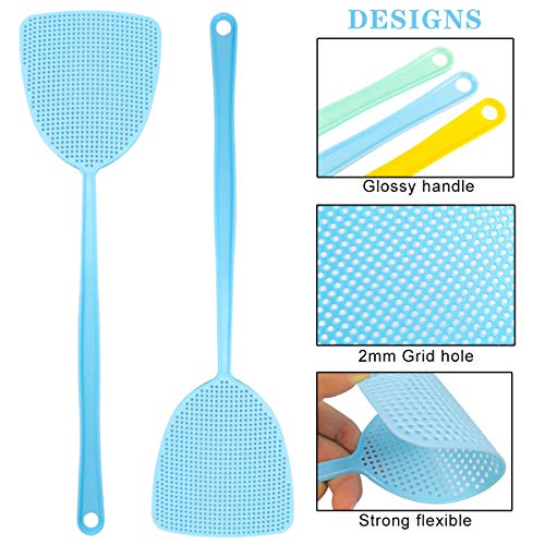 3 Pack Fly Swatters, Plastic Fly Swatter Multi Pack,17.5" Long Handle Manual Swat Mosquitoes Fly Swatters, Strong Flexible Flyswatter Heavy Duty(3 Pack,3 Colors)