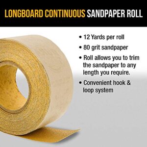 Dura-Gold Premium - 80 Grit Gold - Hook & Loop Backing Longboard Continuous Sandpaper Roll, 2-3/4" Wide, 12 Yards Long - For Automotive & Woodworking Air File Long Board Sanders, Hand Sanding Blocks