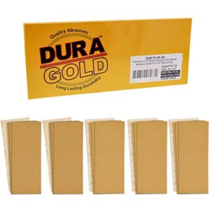 dura-gold premium 80, 120, 150, 220, 320 grit 1/3 sheet size gold sandpaper with hook & loop backing, 3-2/3" x 9", 4 each, 20 total - sanding wood woodworking, automotive, finishing jitterbug sander