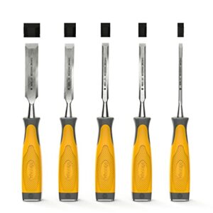 tolesa 5-piece wood chisel sets, cr-v and soft grip with hammer end wood chisel kit for carpentry, woodworking