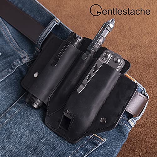 Gentlestache Multitool Sheath for Belt Multitool Pouch Leather Belt Holder for Multitool EDC Pocket Organizer with Clip for Belt and Flashlight Holster Multitool Color Black