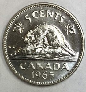 1965 ca canada beaver on rock nickel 5c bu