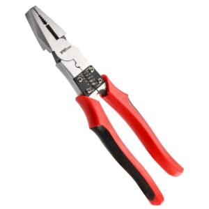 yiyitools lineman's pliers, combination pliers with wire stripper/crimper/cutter function, heavy duty side cutting high-leverage plier, 8-1/2 inch (hx-1-002)