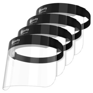 purity protective kids face shield duraslim series (kid size) reusable full pet transparent materials slide adjuster elastic band with straps for full facial protection - pack of 4 - black