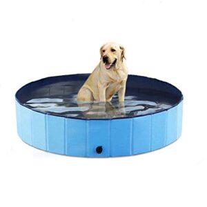 nurxiovo pet bath pool foldable pet swimming pool pvc 55'' x 12'' indoor &outdoor bathing tub for large dogs cats kids,blue